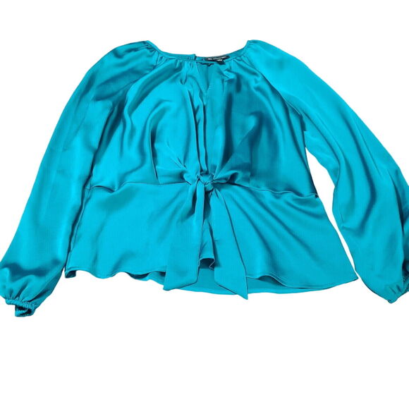 International Concepts Womens Blouse Blue Size Small 100% Polyester Tie Front - Picture 1 of 12